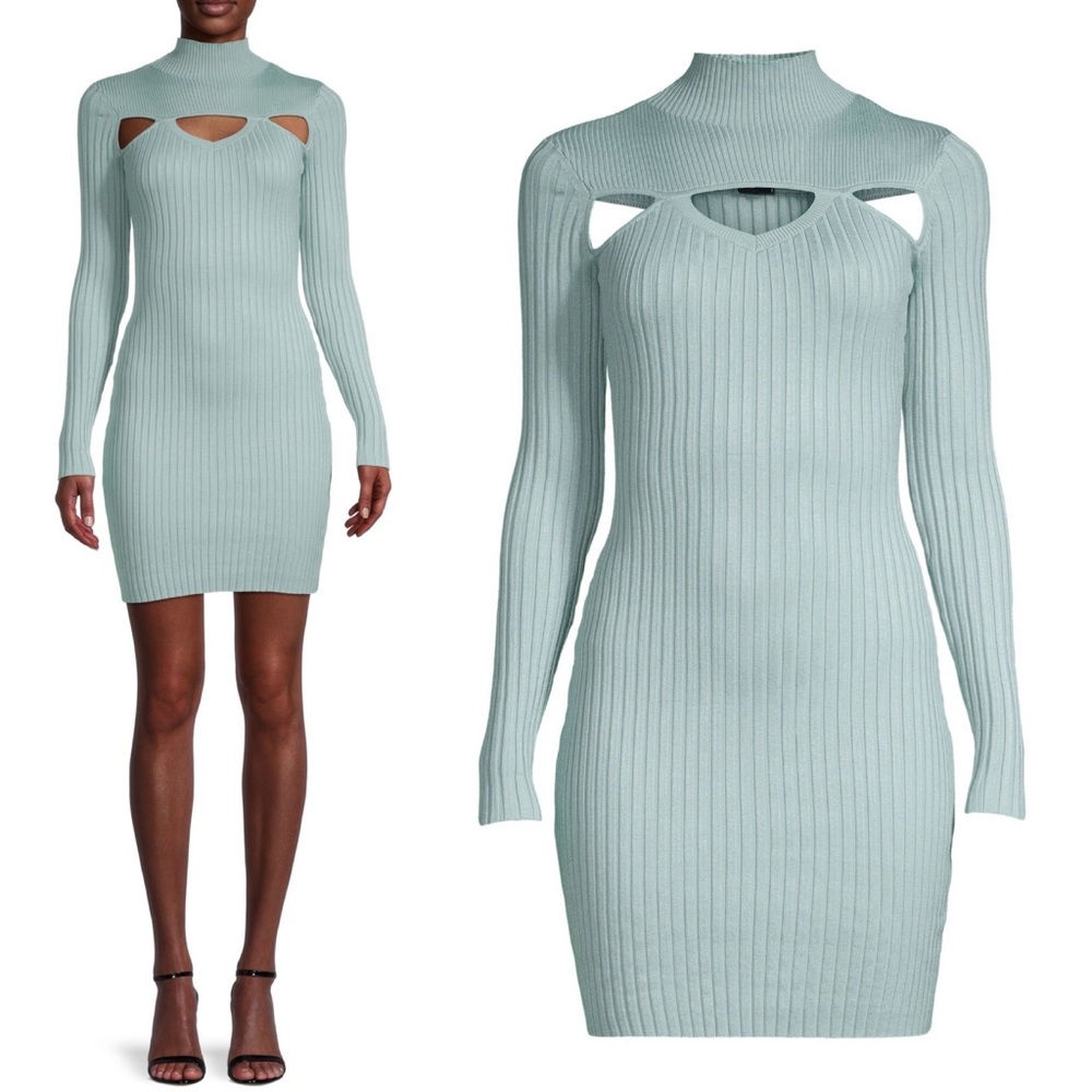 Cliché Ribbed Bodycon Sweater Dress in Cloud Blue